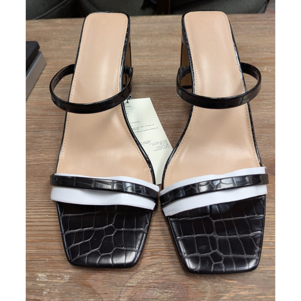 The Drop Womens Avery Square Toe Two Strap High Heeled Sandal Sz 13 Black Career